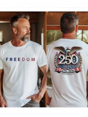 Vintage Freedom 250 Years Of America Tee Patriotic USA Eagle Shirt Y2K